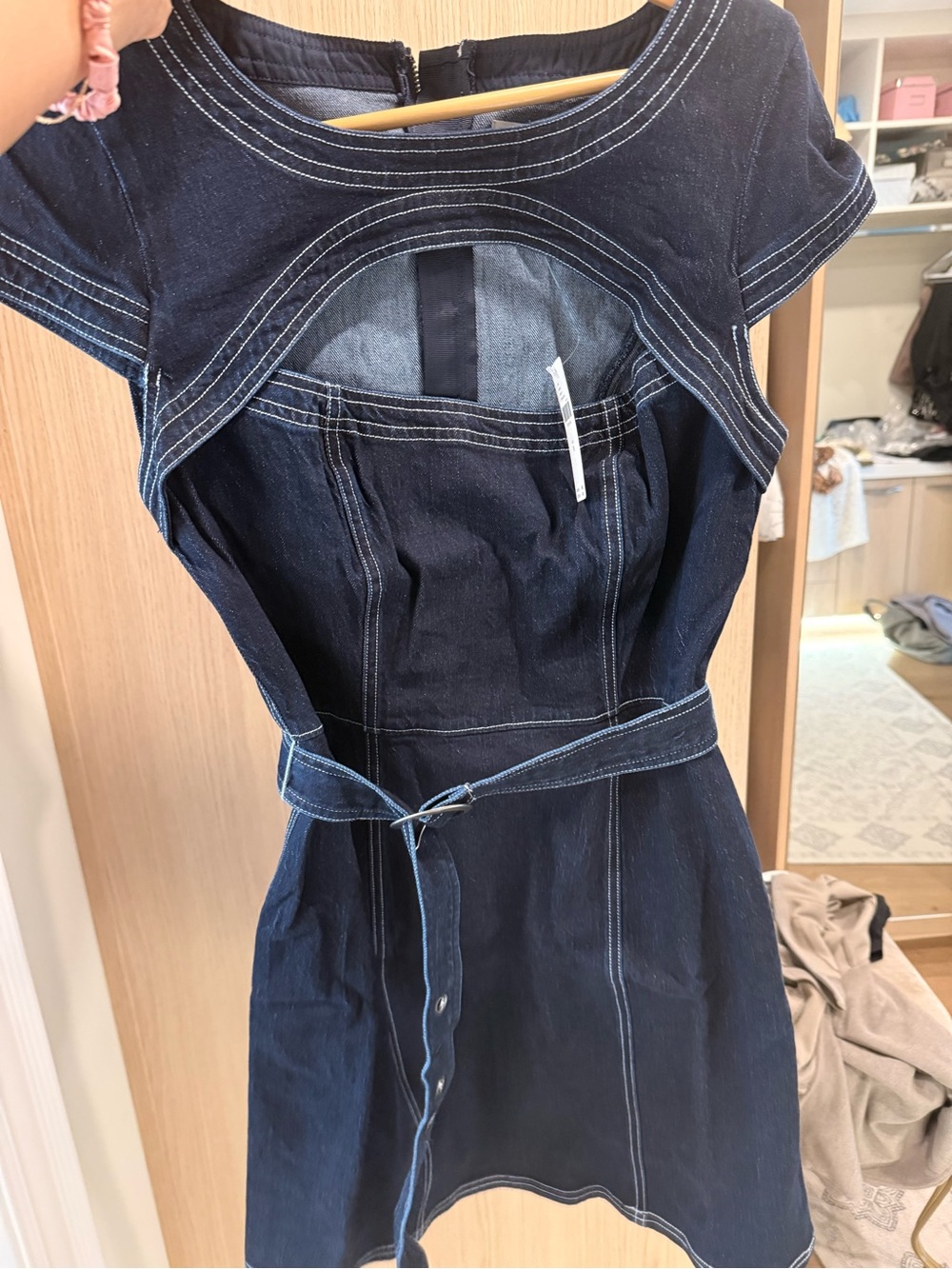 Pilcro Dark Indigo Denim Mini Dress with Contrast Stitching